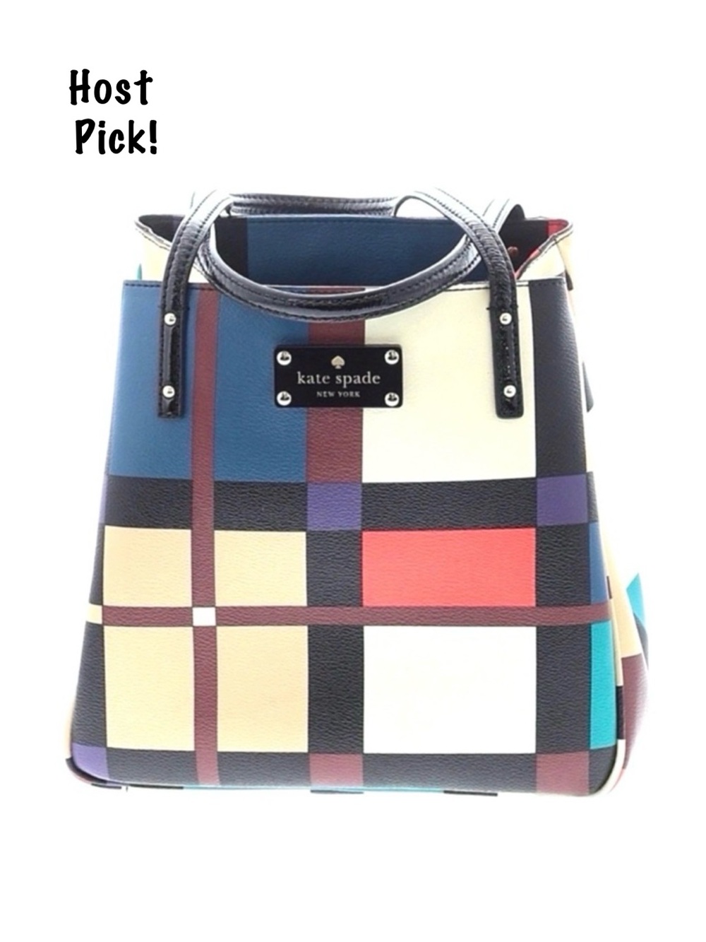 KATE SPADE~ Perry Street Plaid Sidney Colorblock Expandable Bag w/Clip Closure